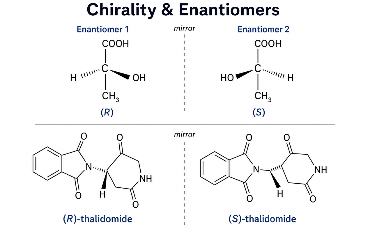 Diagram showing two mirror-image enantiomers